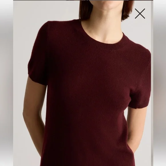 Quince NWT Mongolian Cashmere Tee in Rich Burgundy - Picture 2 of 7